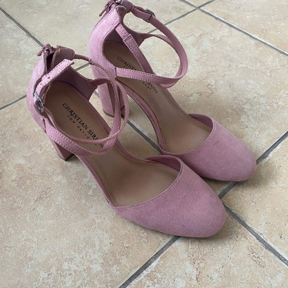 Christian Siriano Blush Pink Double-Ankle Block Heel - Picture 4 of 6